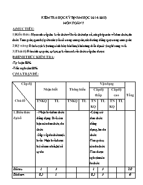 Đề thi học kỳ II môn Toán 7 - Trường THCS Tô Hiệu